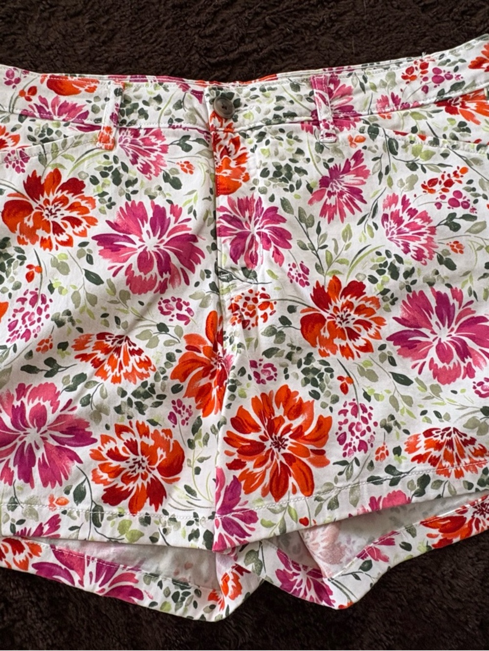 St John Bay Floral  Print Women's Cotton Shorts - Pink & Orange 4” hem